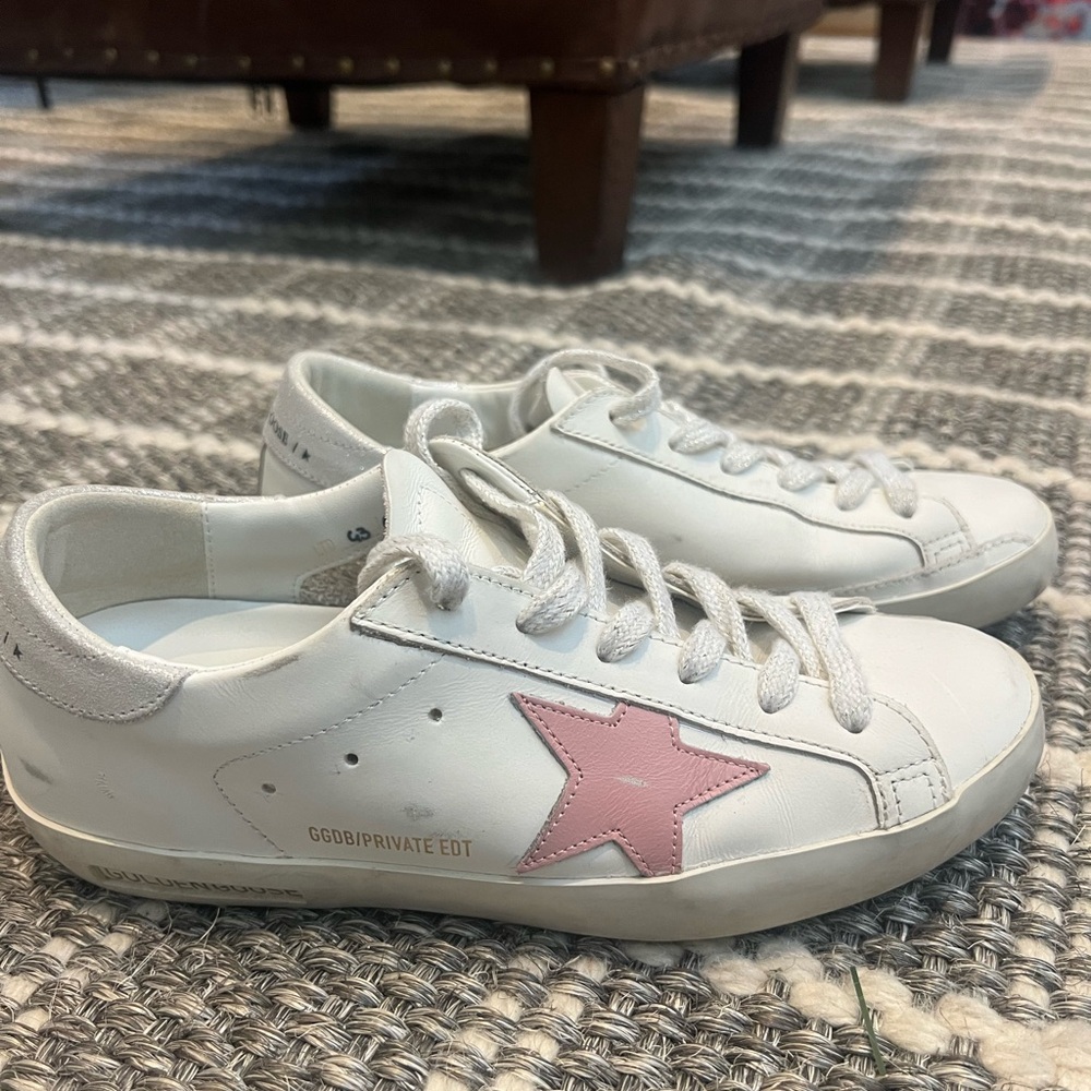 Golden Goose White Sneakers with Pink Accents-Worn once